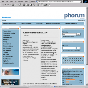 Skärmbild av Pharmacias intranät. 